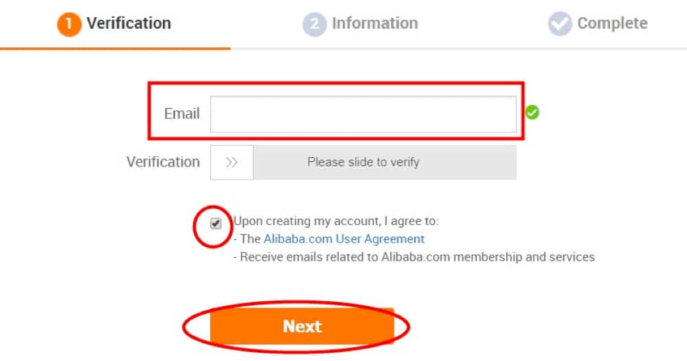 verify the email address on alibaba