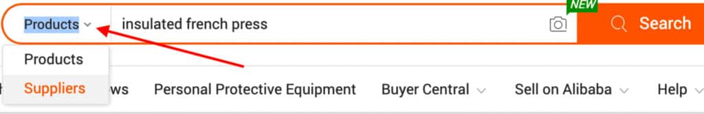 search for a product in alibaba search bar