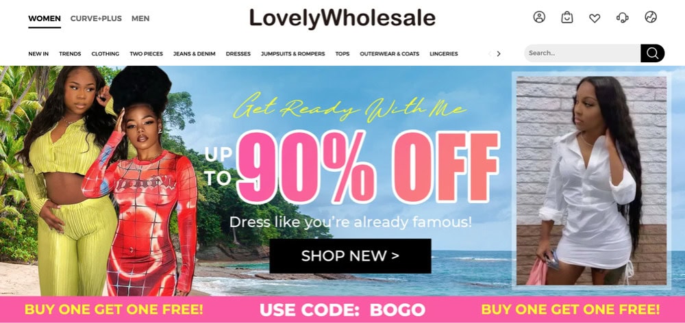 LovelyWholesale homepage showing affordable and trendy fashion options