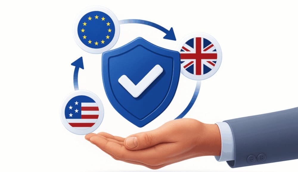 Blue shield compliance for EU UK US flags