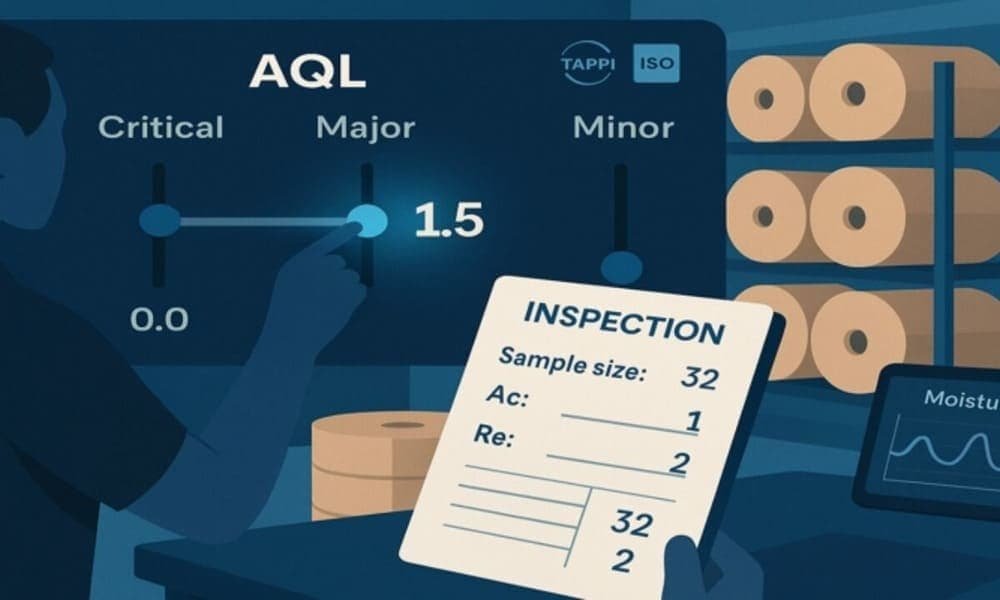 Digital AQL scale set to 1.5 for major defects beside inspection checklist