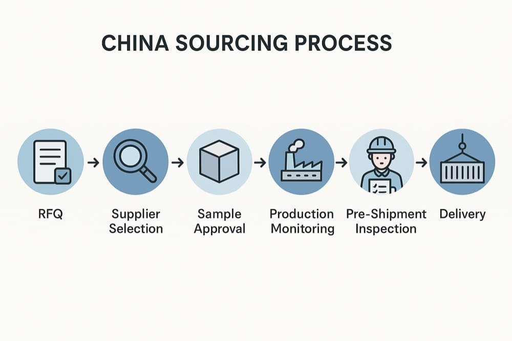 China sourcing timeline: RFQ, quotes, samples, production, AQL inspection, shipping