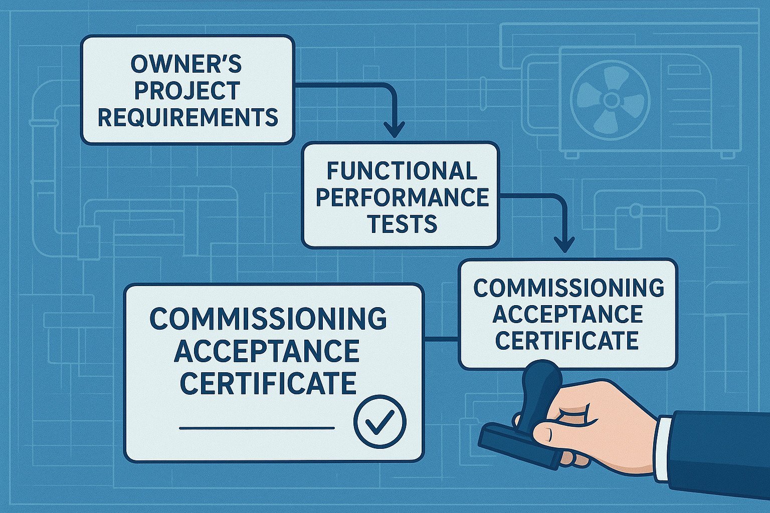 HVAC commissioning and acceptance workflow illustration