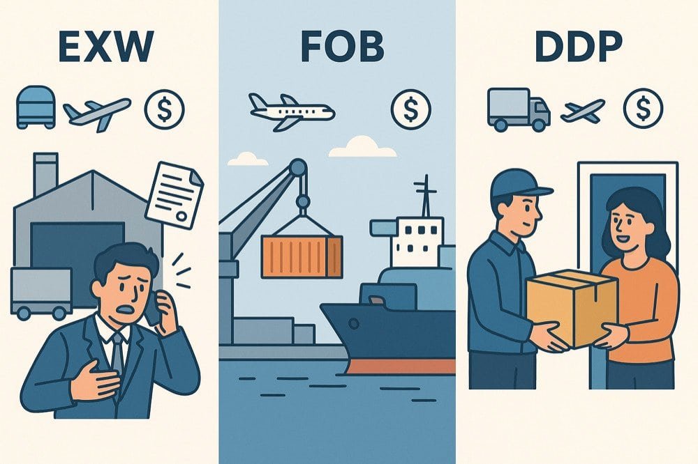 EXW vs FOB vs DDP Incoterms responsibilities and risk transfer