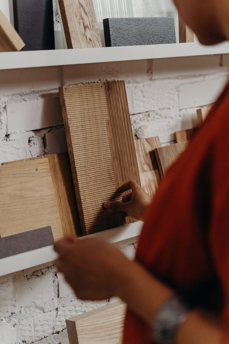 Building material samples being selected from a showroom display